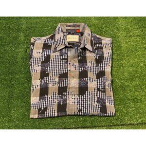 Robert Graham shirt mens XL black grey flip cuff paint splash checkered dress